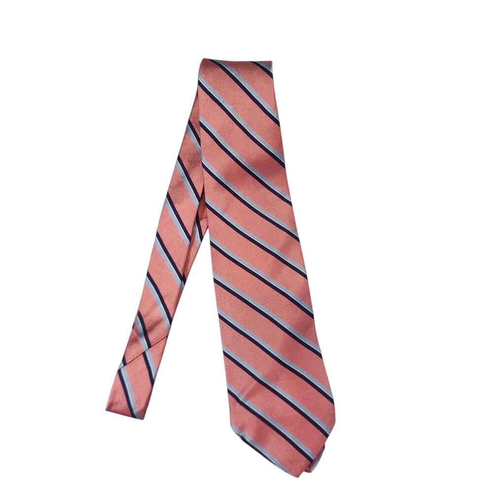 Brooks Brothers Makers 100% Silk Tie Pink Blue Striped Woven England USA Classic